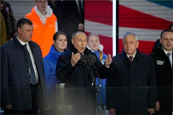 الرئيس الروسي فلاديمير بوتين خلال الاحتفالية في الساحة الحمراء 