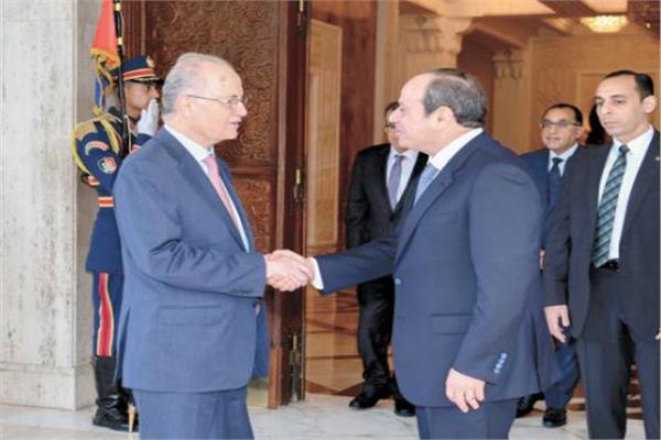 الرئيس السيسي خلال استقباله رئيس وزراء فلسطين