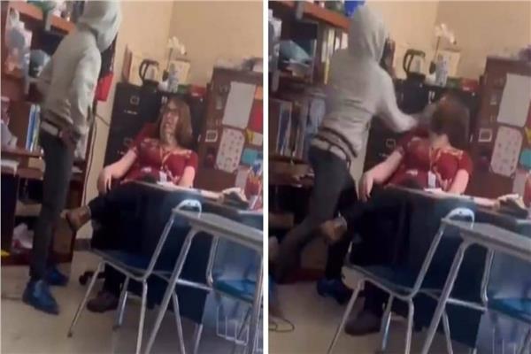 طالب يصفع معلمته داخل الفصل
