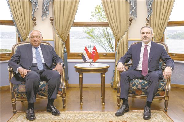 وزير الخارجية سامح شكري مع نظيره التركي هاكان فيدان