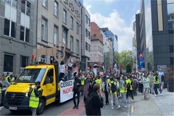  المتظاهرون في  بروكسل  لدعم الفلسطينيين