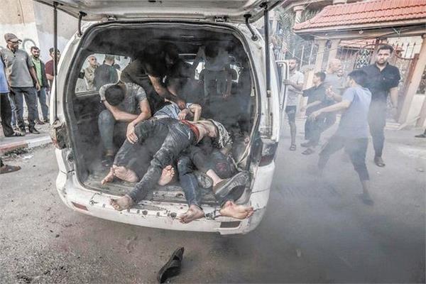 جثامين الشهداء والمصابين جراء العدوان الغاشم على غزة
