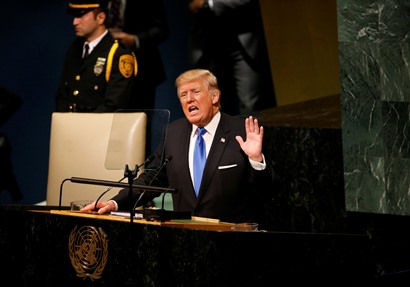 ترامب في كلمته أمام الدورة 72 للجمعية العامة للأمم المتحدة - صورة من رويترز