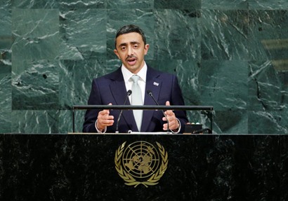  الشيخ عبد الله بن زايد آل نهيان خلال خطابه بالأمم المتحدة - رويترز