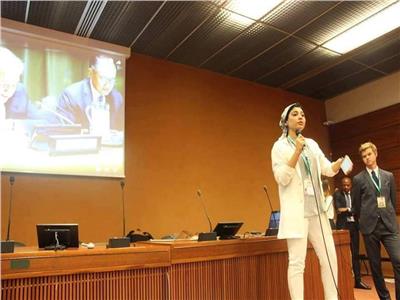 طالبة بطب بيطرى بنها تلقي كلمة عن تمكين الشباب أمام سكرتير الامم المتحدة