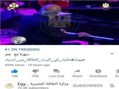 قناة الثقافة المصرية تحقق التريند الأول على اليوتيوب وتويتر