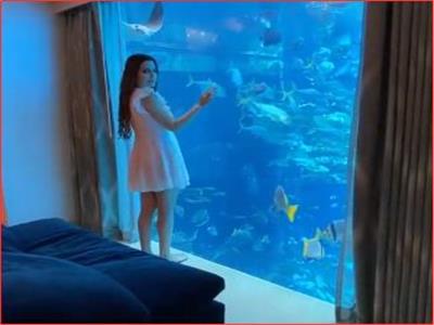 نسرين طافش تُداعب الأسماك من غرفة نومها | فيديو
