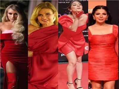 بالصور.. فنانات تتحدى «الريد كاربت» بفساتين حمراء