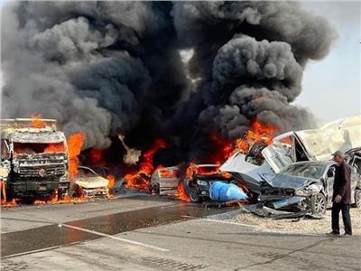 تفحم ١١ سيارة في حادث مروع بالدائري الأوسطي| صور