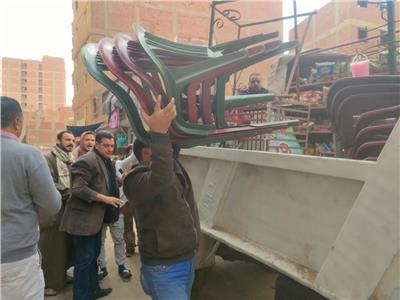 رفع إشغالات ومصادرة شيش خلال حملة انضباط موسعة بـ«أوسيم»| صور
