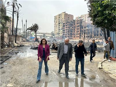 وزيرة الثقافة: تشكيل لجنة متخصصة لحصر خسائر حريق ستوديو الأهرام| صور