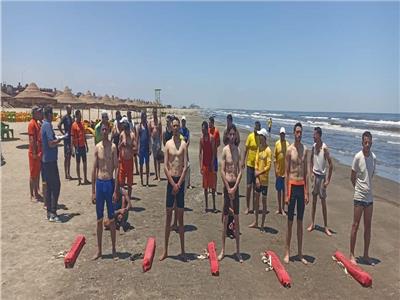 اختبارات فريق إنقاذ الشاطئ بمدينة دمياط الجديدة إستعدادًا لموسم الصيف