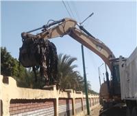 رفع أكوام القمامة المتراكمة بمدخل قرية «كوم أبو شيل» بأسيوط