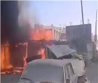 صور وفيديو.. حريق هائل داخل جراج بالمرج