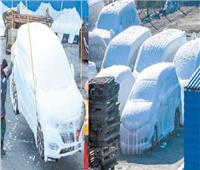 شُحنة سيارات تصل روسيا مغطاة بالجليد
