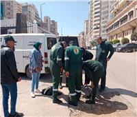 إصلاح هبوط أرضي في منطقة المندرة شرق الإسكندرية| صور