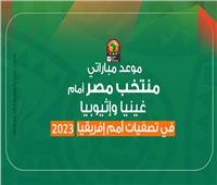 انفوجراف| موعد مباراتي منتخب مصر أمام غينيا وإثيوبيا في تصفيات أمم إفريقيا 2023