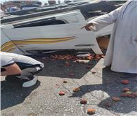 إصابة شخصين في حادث انقلاب سيارة محملة بالخوخ في الغربية