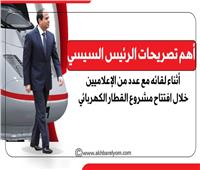إنفوجراف| تصريحات الرئيس السيسي خلال لقائه مع عدد من الإعلاميين خلال افتتاح مشروع القطار الكهربائي