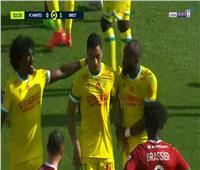غضب مصطفى محمد في مباراة نانت أمام ستاد بريست بالدوري الفرنسي 