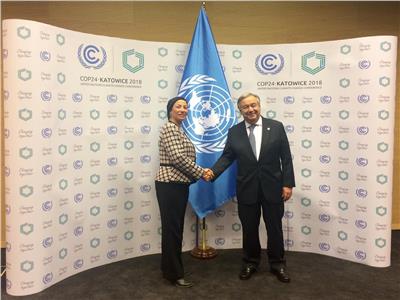 الأمين العام للأمم المتحدة يلتقي وزيرة البيئة  ويبحثان قضية تغير المناخ ودور مصر المحوري بيئيا