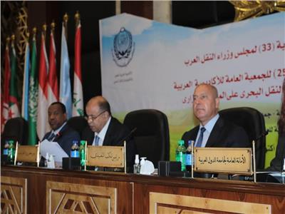 وزير النقل الفريق كامل الوزير خلال اجتماع وزراء النقل العرب
