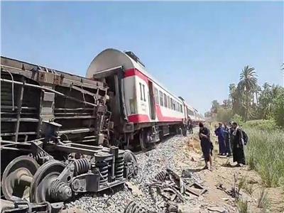 جانب من  حادث تصادم قطارين طهطا بمحافظة سوهاج
