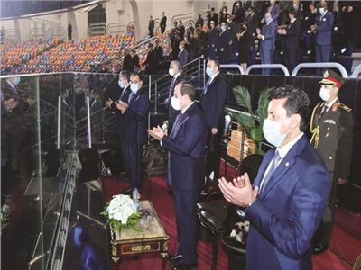 الرئيس عبدالفتاح السيسى لحظة وصوله أفتتاح مونديال اليد الذى استضافته مصر  مطلع العام الحالى 