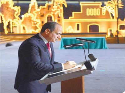  الرئيس السيسى أثناء تأدية كلمته فى احتفالية تدشين مبادرة حياة كريمة