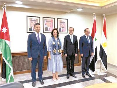وزراء البترول والطاقة فى مصر والأردن وسوريا ولبنان أثناء الاجتماع الأخير بالعاصمة عمان