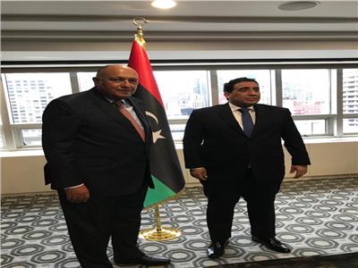 سامح شكري وزير الخارجية خلال لقاءه برئيس المجلس الرئاسي الليبي