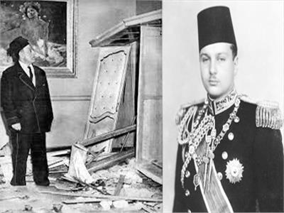 الملك فاروق --  النحاس باشا يطالع ما خلفه الانفجار فى منزله