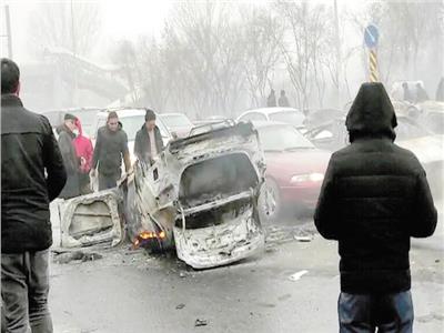 سيارة مشتعلة فى محيط المقر الرئاسى بكازاخستان