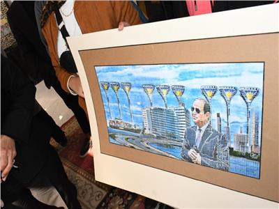 لوحة فنية لإنجازات الرئيس السيسي بالإسماعيلية