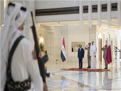 الأمير تميم خلال استقبال الرئيس السيسي