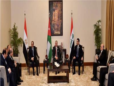 الرئيس السيسي خلال مشاركته بالقمة الثلاثية بين مصر والأردن والعراق