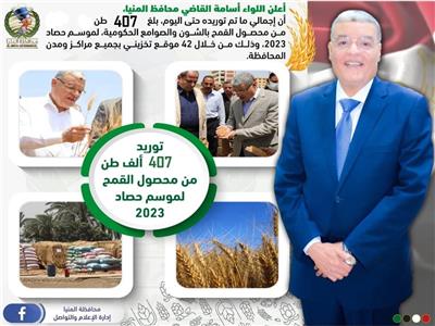 توريد 407 ألف طن من محصول القمح بجميع مراكز المحافظة 