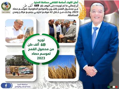 شون وصوامع المنيا تستقبل 449 ألف طن من محصول القمح بجميع المراكز