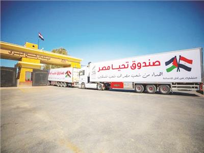  المساعدات المصرية أثناء عبورها الى غزة من ميناء رفح البرى