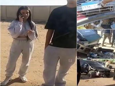 المتهمة بدهس الفتاة بجانب الحادث 