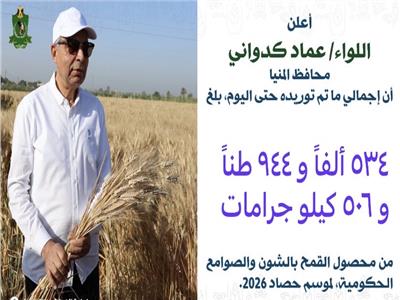 محافظ المنيا توريد ما يقرب من 535 ألف طن