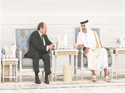 الرئيس عبدالفتاح السيسى خلال لقائه الشيخ تميم بن حمد آل ثانى
