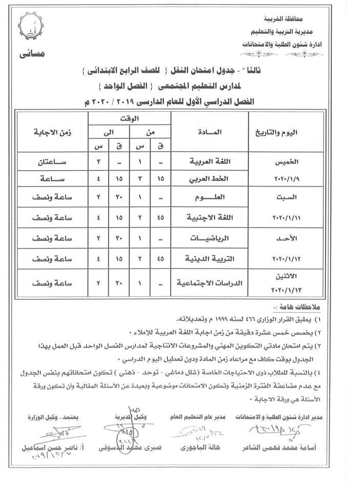 جداول امتحانات منتصف العام للصفوف المرحلة الإعدادية عام ومهني
