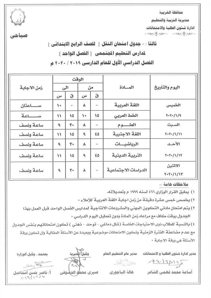 جداول امتحانات منتصف العام للصفوف المرحلة الإعدادية عام ومهني
