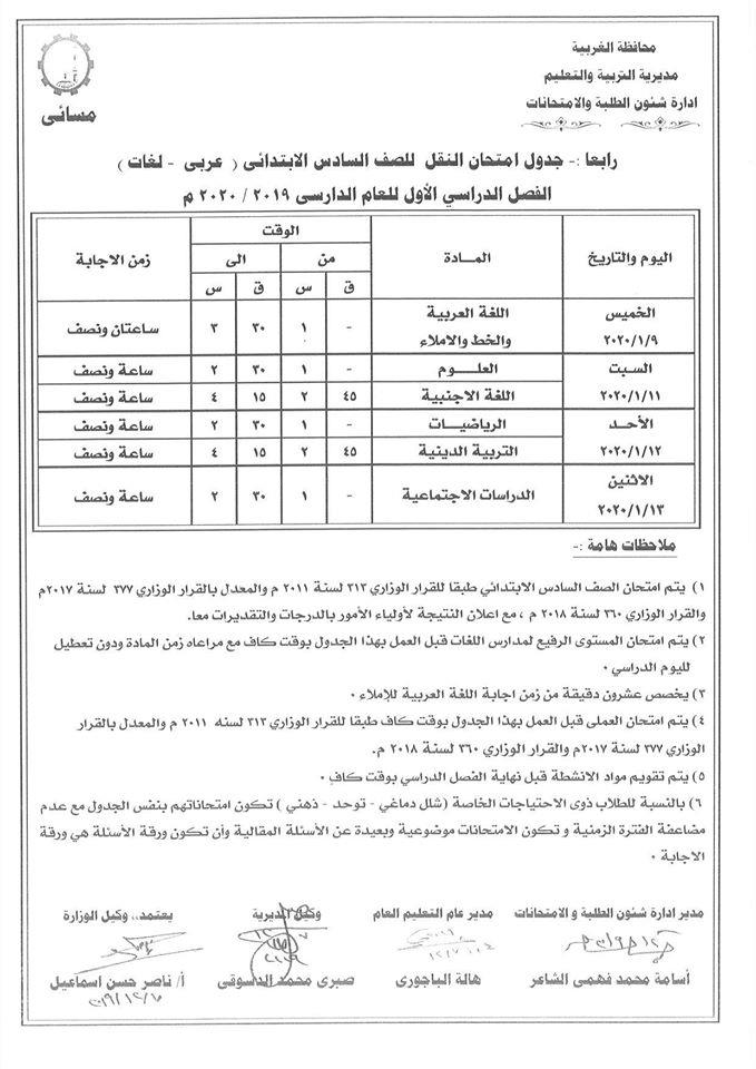 جداول امتحانات منتصف العام للصفوف المرحلة الإعدادية عام ومهني