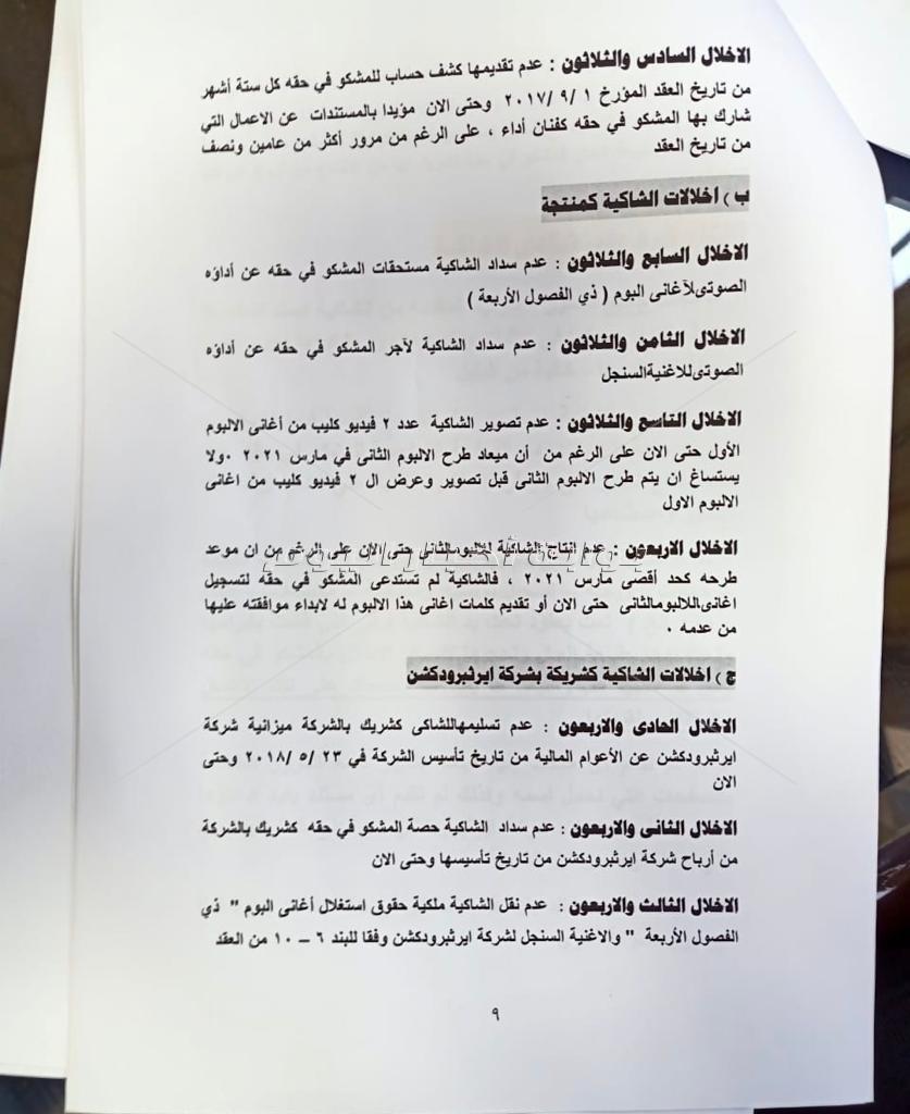بالمستندات محامي الشرنوبي يرصد لنقابة الموسيقيين 43 اخلال لسارة الطباخ