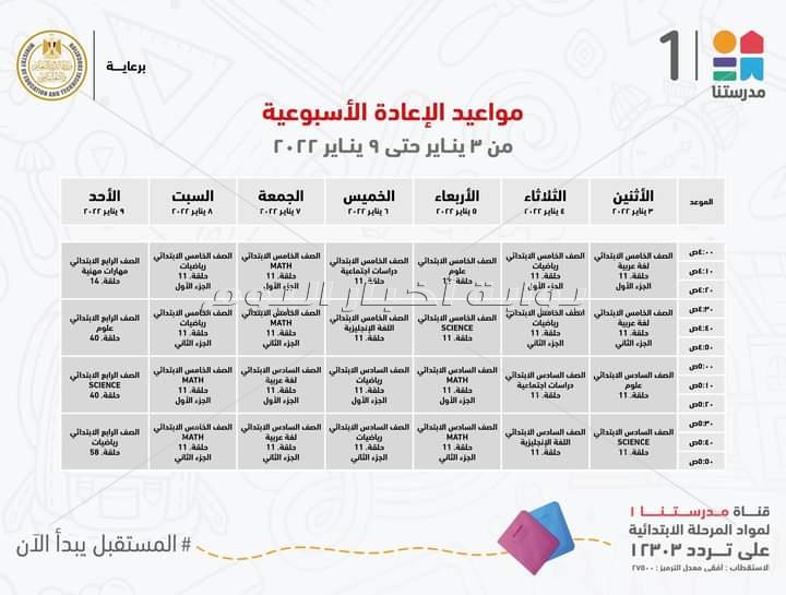 مدرستنا تعلن مواعيد عرض البرامج التعليمية لطلاب المرحلة الابتدائية