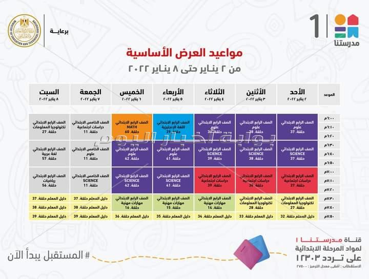 مدرستنا تعلن مواعيد عرض البرامج التعليمية لطلاب المرحلة الابتدائية