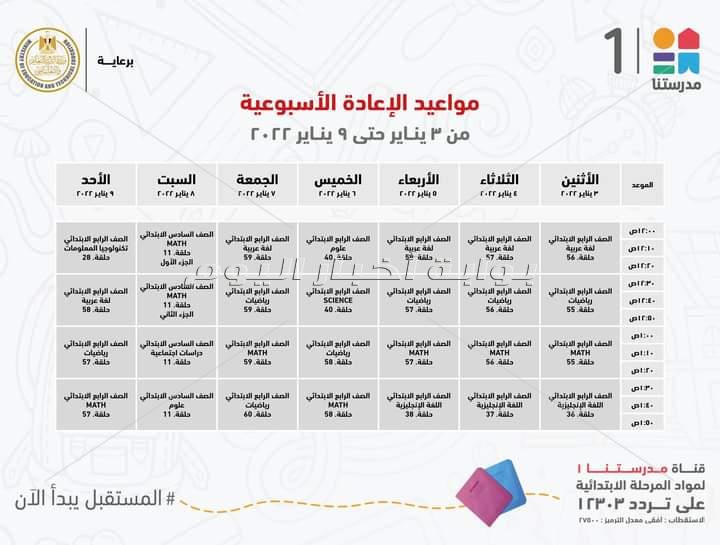 مدرستنا تعلن مواعيد عرض البرامج التعليمية لطلاب المرحلة الابتدائية