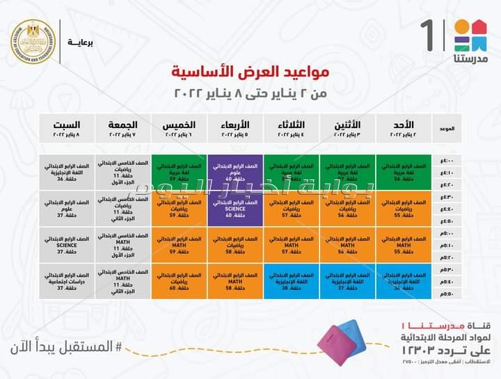 مدرستنا تعلن مواعيد عرض البرامج التعليمية لطلاب المرحلة الابتدائية